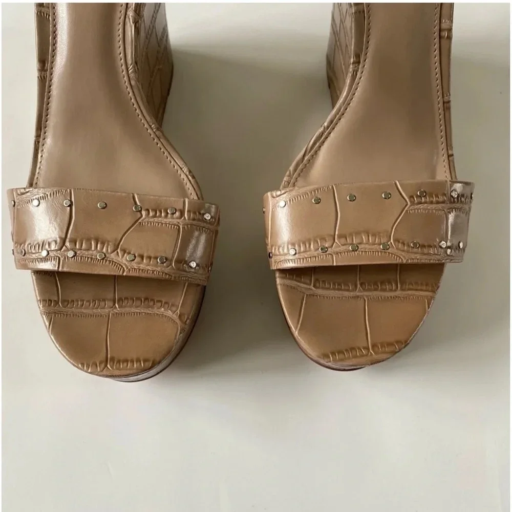 New Vince Camuto Celvina Platform Wedge Crepe Croc Leather Sandals Size 9.5
